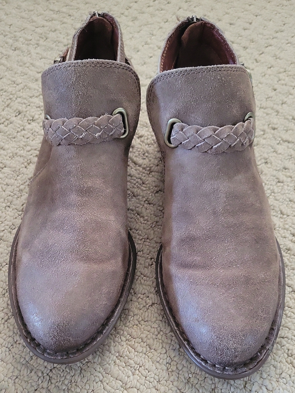 Born Taupe Suede Ankle Boot with Braided Strap